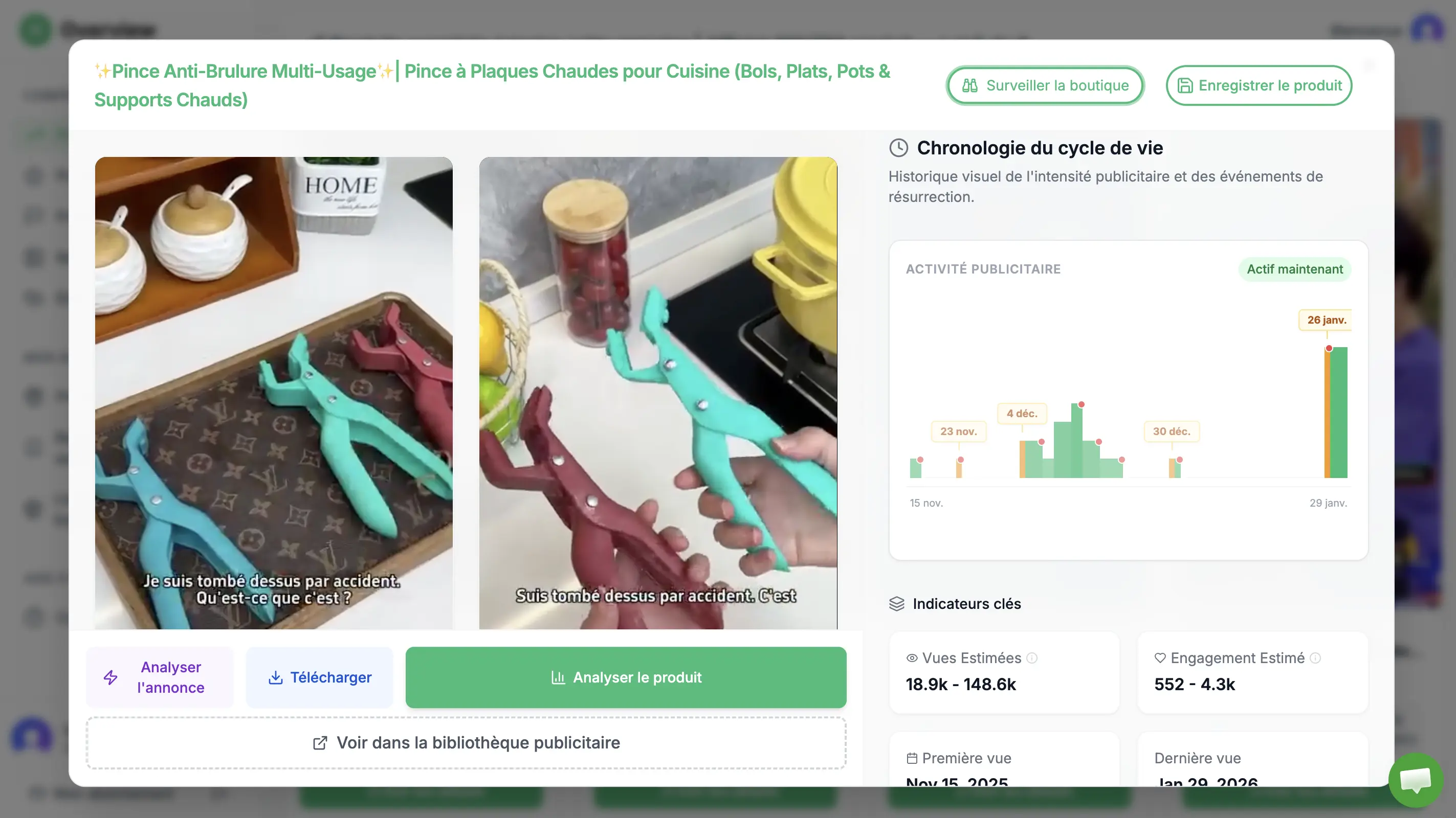 Dashboard d'Analyse Publicitaire montrant les métriques de cycle de vie